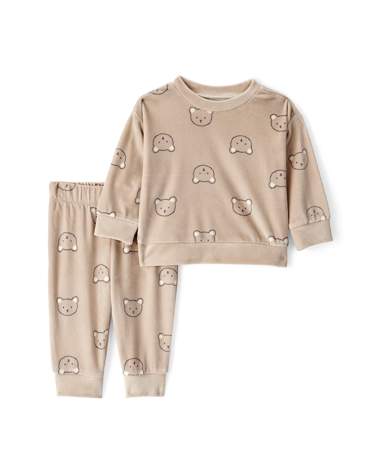 Conjunto longo bebê 2 peças em plush urso - bege | Carter's