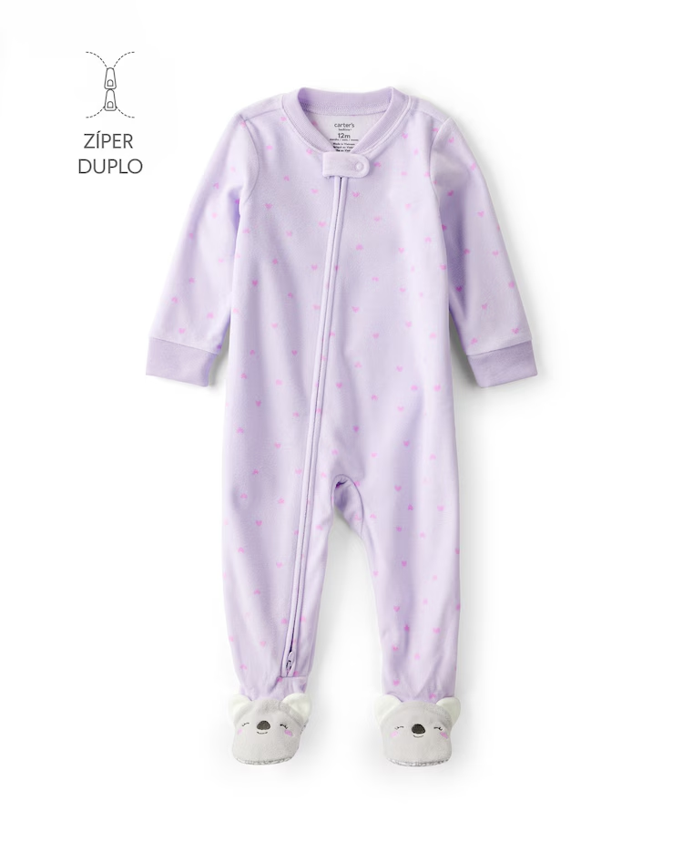 Macacão infantil em fleece coração coala - lilás | Carter's