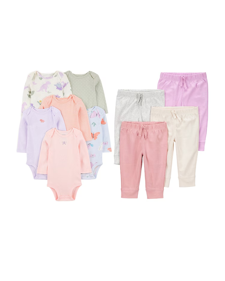 Conjunto Carter's bebê menina em algodão estampado 10 peças - Multicor